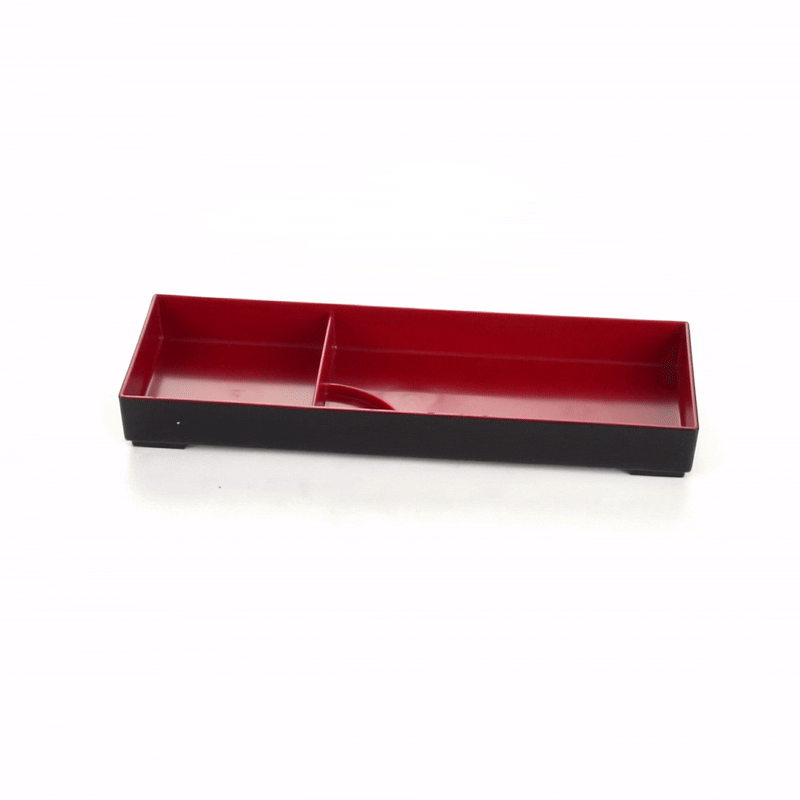 Bento Tek Black and Red Japanese Style Bento Tray - 2 Compartments - 14" x 4 3/4" x 1 3/4" - 1 count box