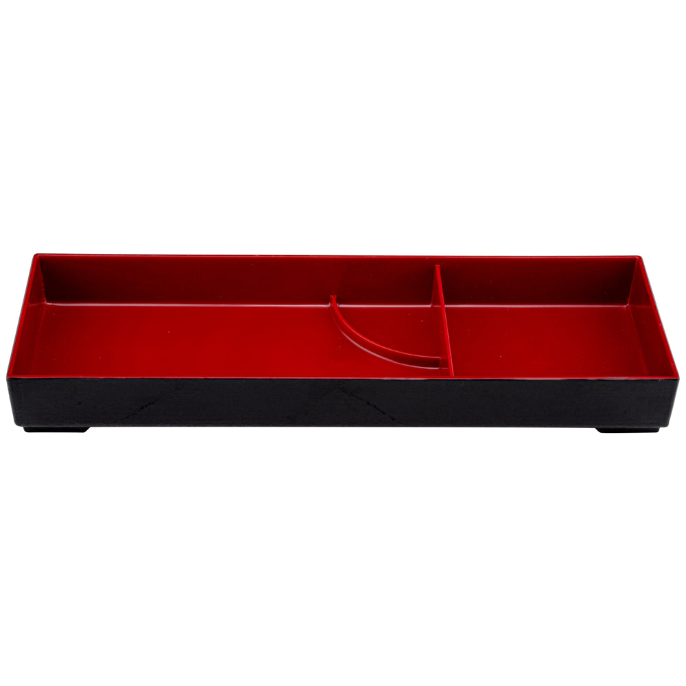 Bento Tek Black and Red Japanese Style Bento Tray - 2 Compartments - 14" x 4 3/4" x 1 3/4" - 1 count box