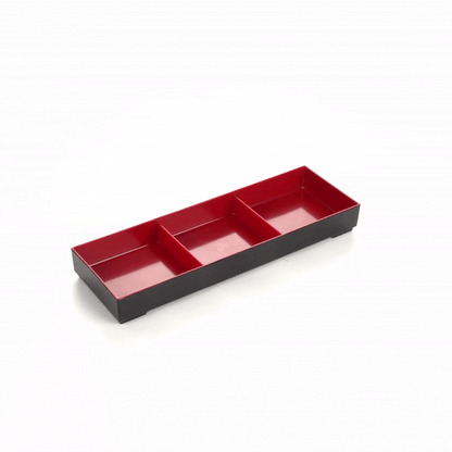 Bento Tek Black and Red Japanese Style Bento Tray - 3 Compartments - 14" x 4 3/4" x 1 3/4" - 1 count box