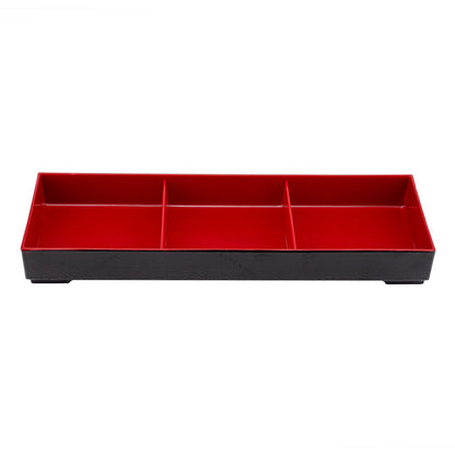 Bento Tek Black and Red Japanese Style Bento Tray - 3 Compartments - 14" x 4 3/4" x 1 3/4" - 1 count box