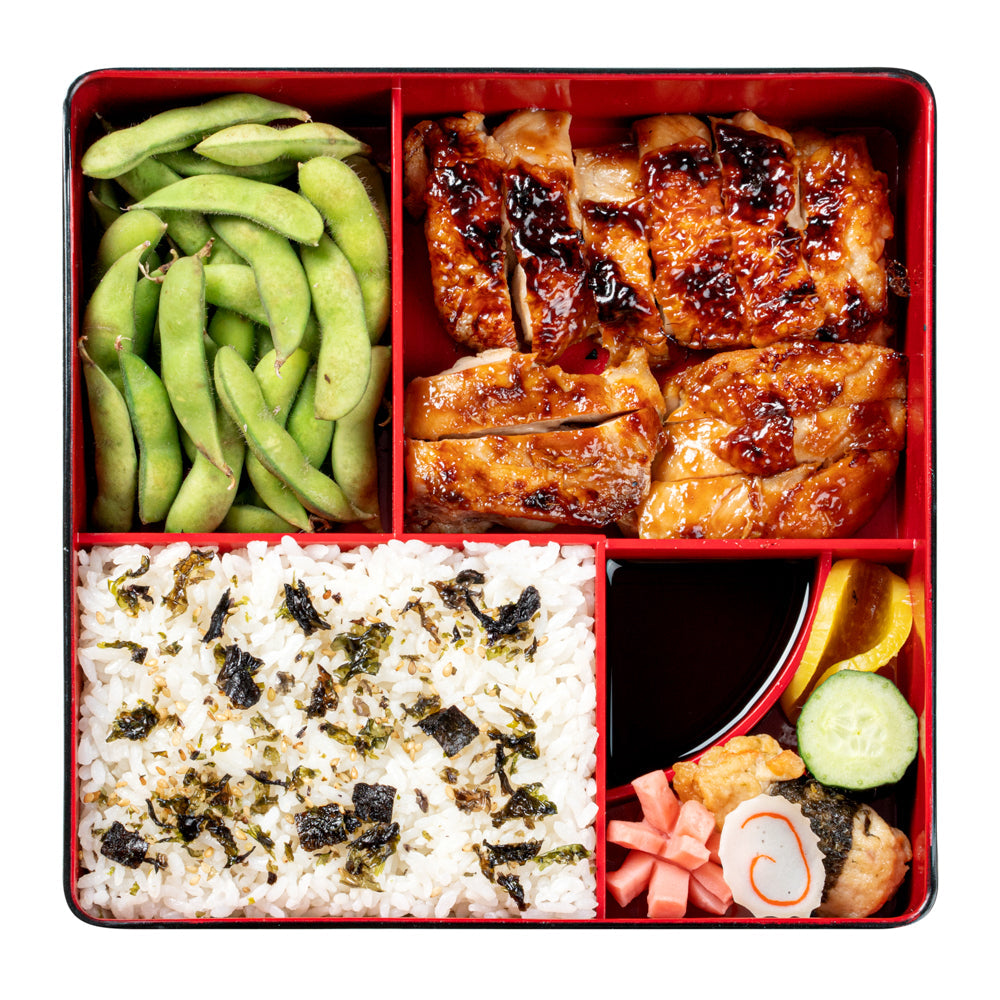 Bento Tek Square Black and Red Japanese Style Bento Box - 5 Compartments - 8 1/4" x 8 1/4" x 2 1/4" - 1 count box