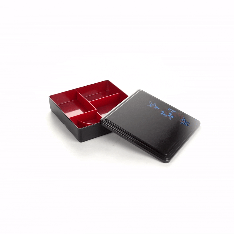 Bento Tek Square Black and Red Japanese Style Bento Box - 5 Compartments - 8 1/4" x 8 1/4" x 2 1/4" - 1 count box
