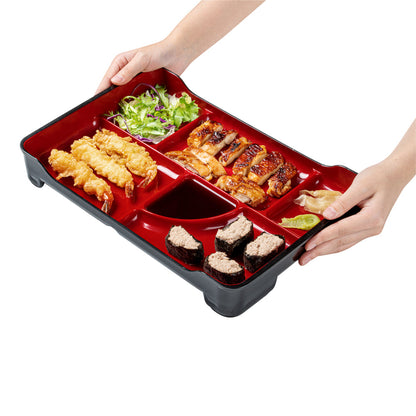 Bento Tek Black and Red Japanese Style Bento Plate - 5 Compartments - 14" x 9" x 2" - 1 count box