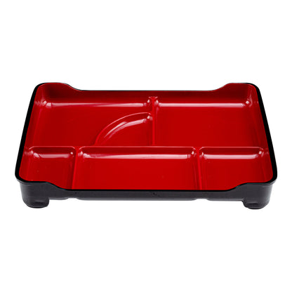 Bento Tek Black and Red Japanese Style Bento Plate - 5 Compartments - 14" x 9" x 2" - 1 count box