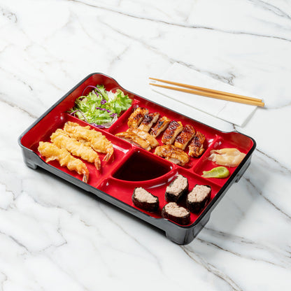 Bento Tek Black and Red Japanese Style Bento Plate - 5 Compartments - 14" x 9" x 2" - 1 count box