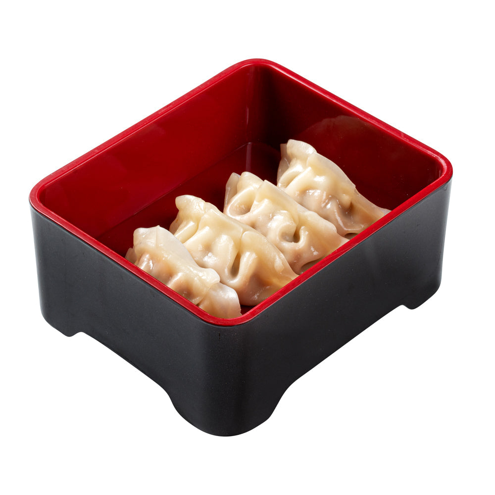 Bento Tek Black and Red Japanese Style Unagi Bento Box - 6 1/2" x 5 3/4" x 3 1/4" - 1 count box