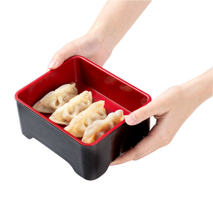 Bento Tek Black and Red Japanese Style Unagi Bento Box - 6 1/2" x 5 3/4" x 3 1/4" - 1 count box