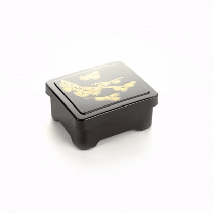 Bento Tek Black and Red Japanese Style Unagi Bento Box - 6 1/2" x 5 3/4" x 3 1/4" - 1 count box