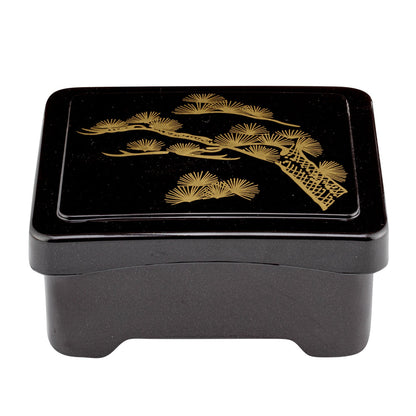 Bento Tek Black and Red Japanese Style Unagi Bento Box - 6 1/2" x 5 3/4" x 3 1/4" - 1 count box