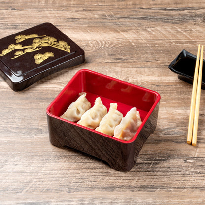 Bento Tek Black and Red Japanese Style Unagi Bento Box - 6 1/2" x 5 3/4" x 3 1/4" - 1 count box