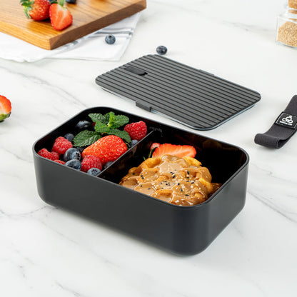 Bento Tek 34 oz Black Buddha Box Lunch Container - with Black Lid - 7 1/2" x 4 3/4" x 2 1/2" - 1 count box