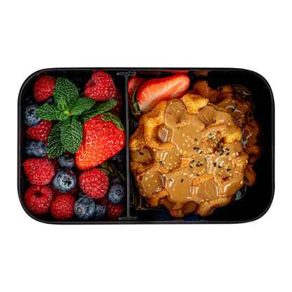Bento Tek 34 oz Black Buddha Box Lunch Container - with Black Lid - 7 1/2" x 4 3/4" x 2 1/2" - 1 count box