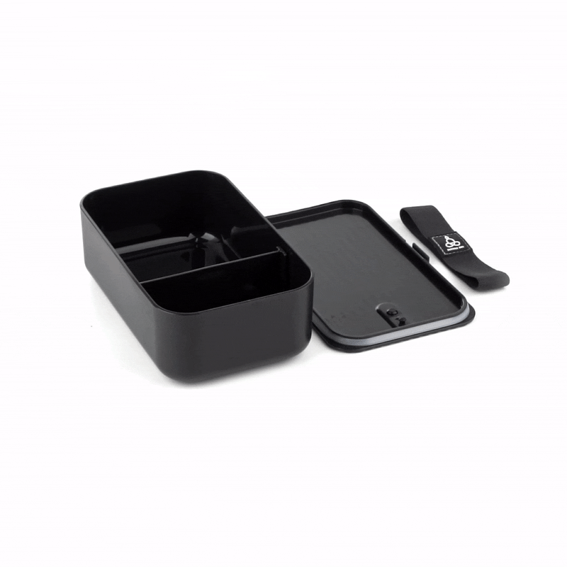 Bento Tek 34 oz Black Buddha Box Lunch Container - with Black Lid - 7 1/2" x 4 3/4" x 2 1/2" - 1 count box