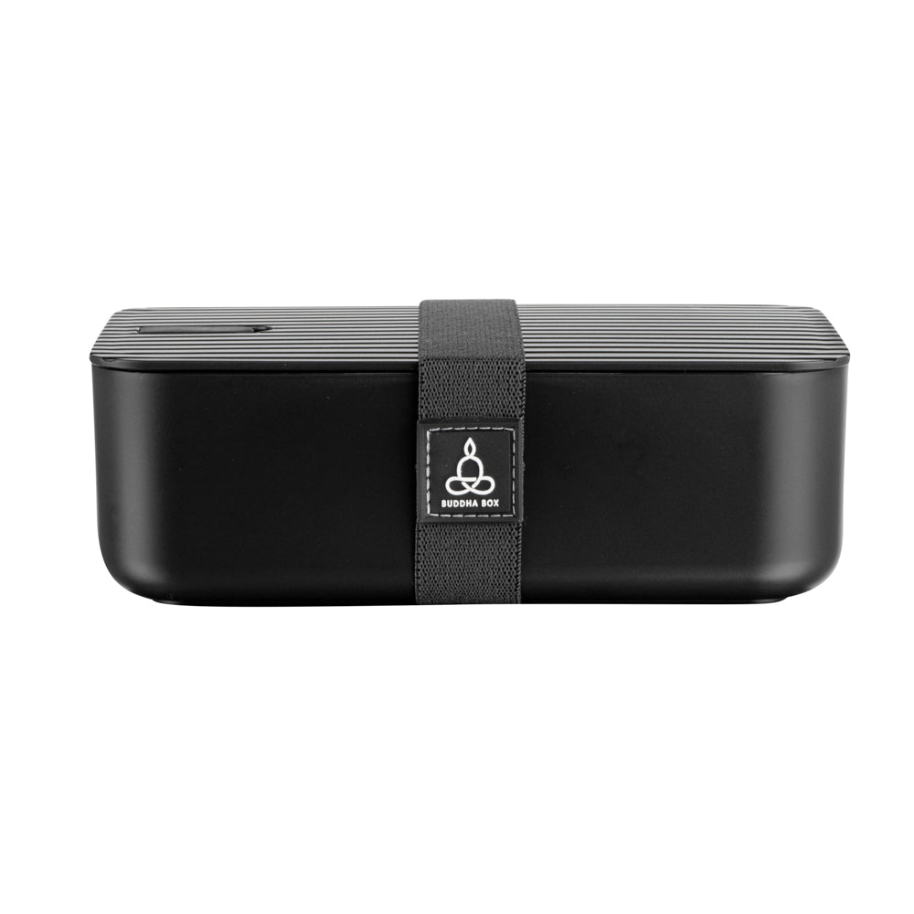 Bento Tek 34 oz Black Buddha Box Lunch Container - with Black Lid - 7 1/2" x 4 3/4" x 2 1/2" - 1 count box