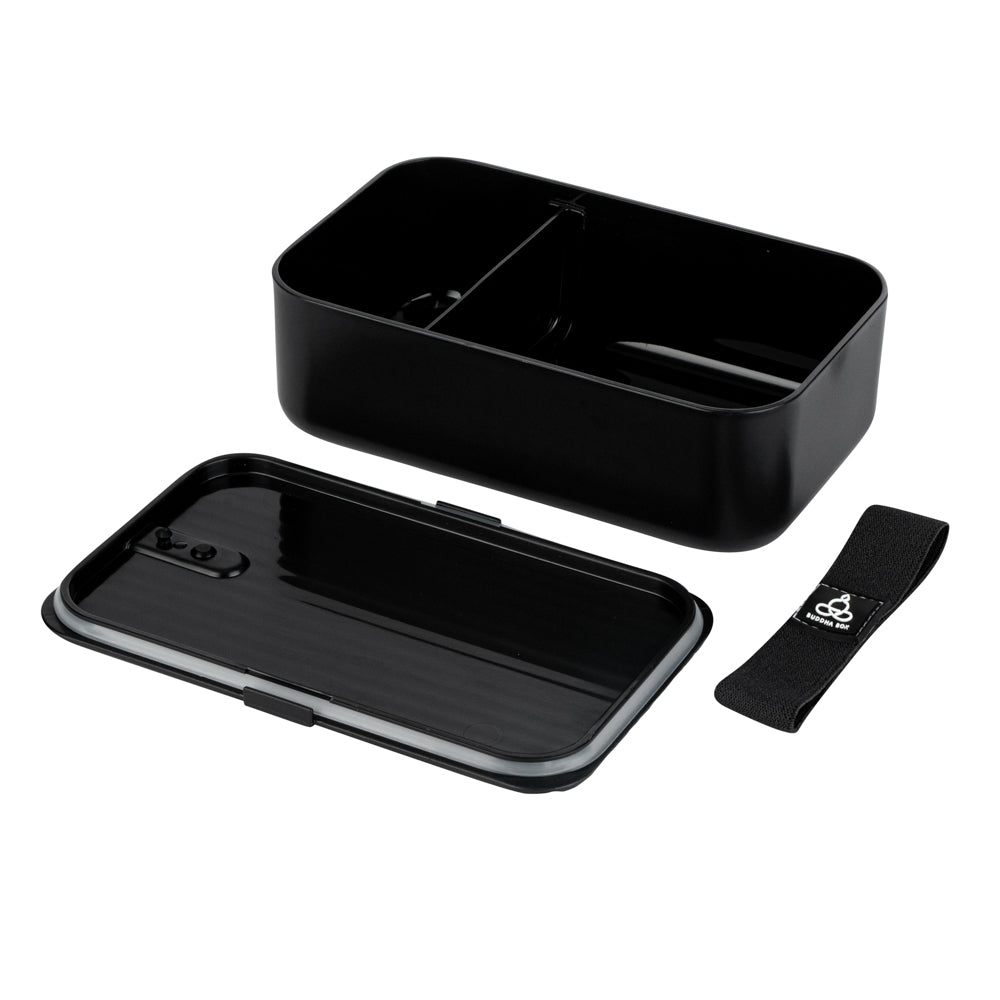 Bento Tek 34 oz Black Buddha Box Lunch Container - with Black Lid - 7 1/2" x 4 3/4" x 2 1/2" - 1 count box