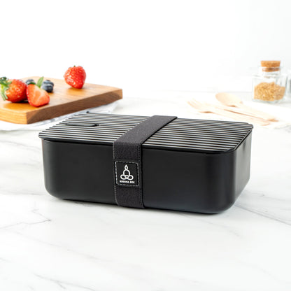 Bento Tek 34 oz Black Buddha Box Lunch Container - with Black Lid - 7 1/2" x 4 3/4" x 2 1/2" - 1 count box