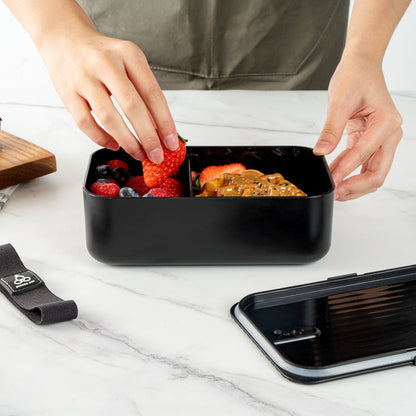Bento Tek 34 oz Black Buddha Box Lunch Container - with Black Lid - 7 1/2" x 4 3/4" x 2 1/2" - 1 count box