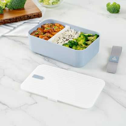 Bento Tek 34 oz Blue Buddha Box Lunch Container - with White Lid - 7 1/2" x 4 3/4" x 2 1/2" - 1 count box