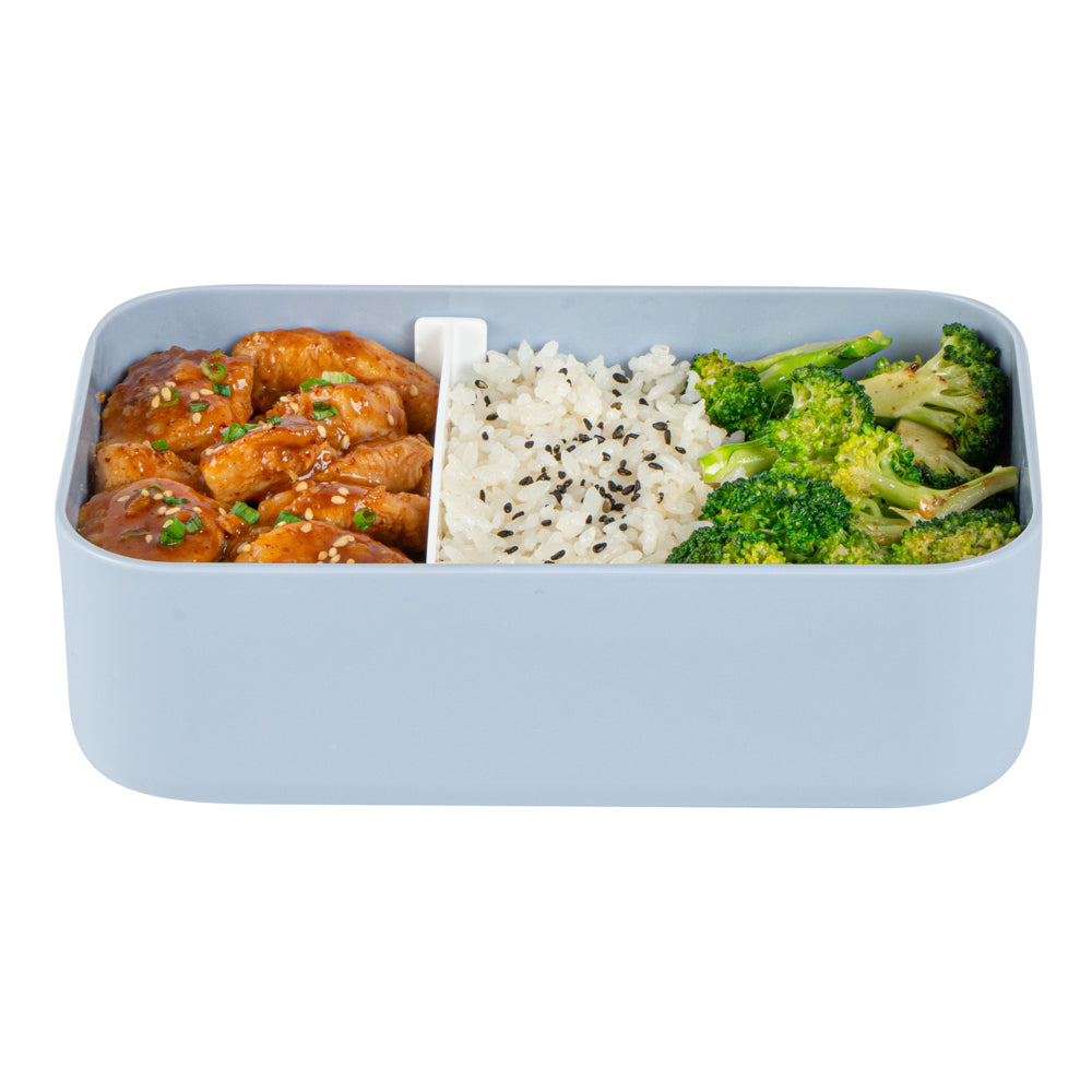 Bento Tek 34 oz Blue Buddha Box Lunch Container - with White Lid - 7 1/2" x 4 3/4" x 2 1/2" - 1 count box