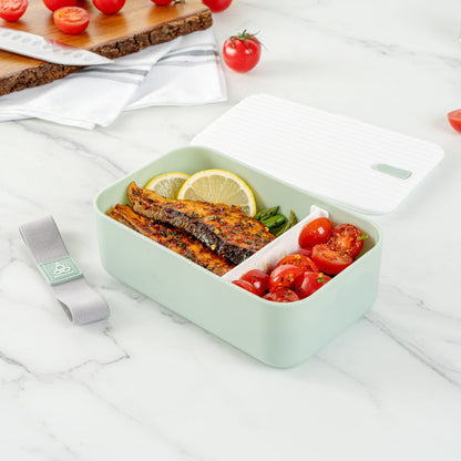 Bento Tek 34 oz Green Buddha Box Lunch Container - with White Lid - 7 1/2" x 4 3/4" x 2 1/2" - 1 count box
