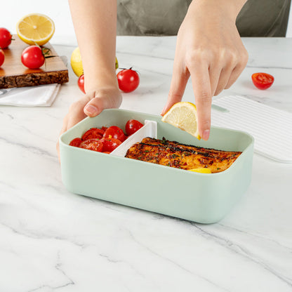 Bento Tek 34 oz Green Buddha Box Lunch Container - with White Lid - 7 1/2" x 4 3/4" x 2 1/2" - 1 count box