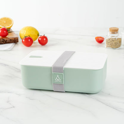 Bento Tek 34 oz Green Buddha Box Lunch Container - with White Lid - 7 1/2" x 4 3/4" x 2 1/2" - 1 count box