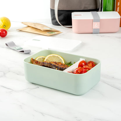 Bento Tek 34 oz Green Buddha Box Lunch Container - with White Lid - 7 1/2" x 4 3/4" x 2 1/2" - 1 count box