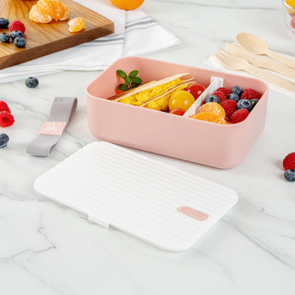 Bento Tek 34 oz Pink Buddha Box Lunch Container - with White Lid - 7 1/2" x 4 3/4" x 2 1/2" - 1 count box
