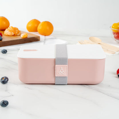 Bento Tek 34 oz Pink Buddha Box Lunch Container - with White Lid - 7 1/2" x 4 3/4" x 2 1/2" - 1 count box