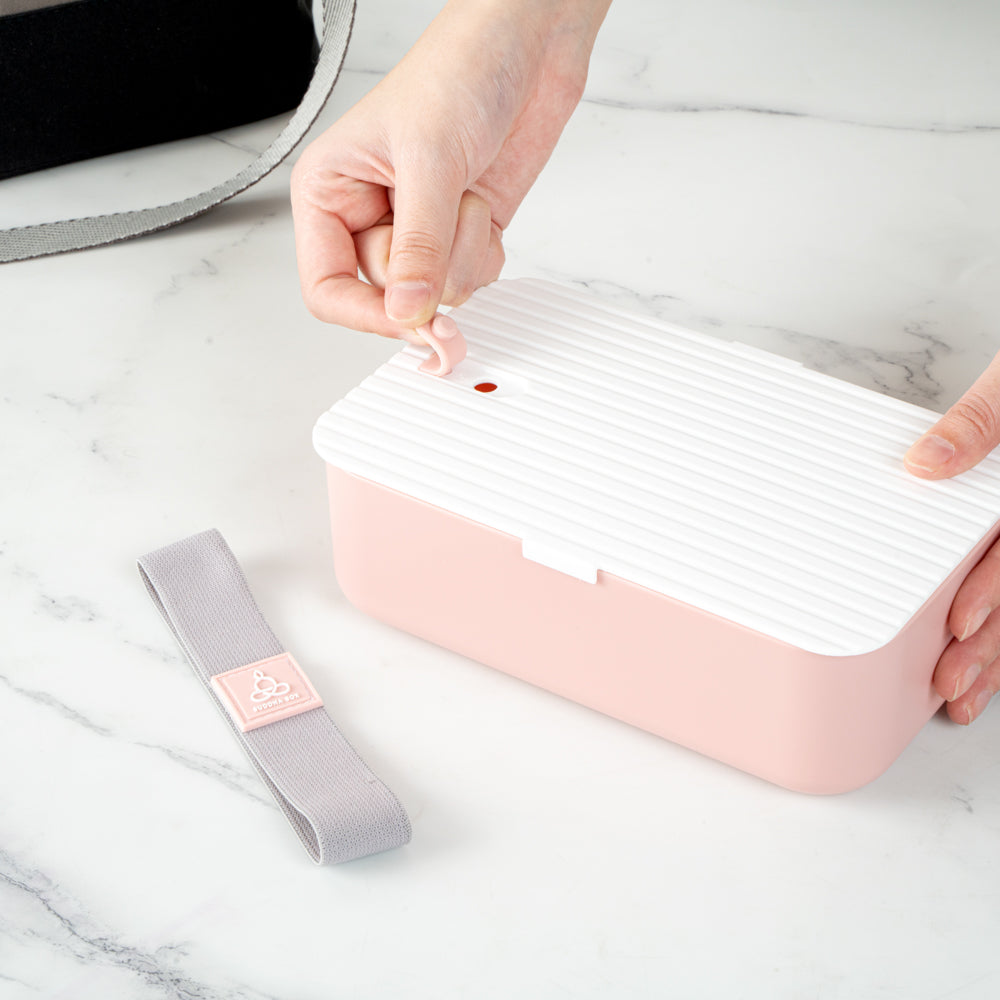 Bento Tek 34 oz Pink Buddha Box Lunch Container - with White Lid - 7 1/2" x 4 3/4" x 2 1/2" - 1 count box