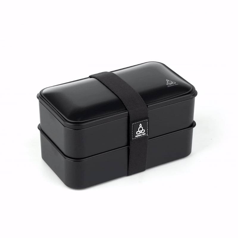 Bento Tek 41 oz Black Buddha Box All-in-One Lunch Box - with Utensils, Sauce Cup - 7 1/4" x 4 1/4" x 4" - 1 count box