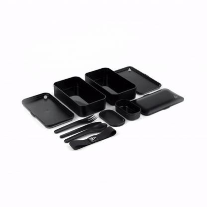 Bento Tek 41 oz Black Buddha Box All-in-One Lunch Box - with Utensils, Sauce Cup - 7 1/4" x 4 1/4" x 4" - 1 count box