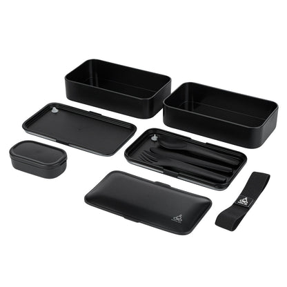 Bento Tek 41 oz Black Buddha Box All-in-One Lunch Box - with Utensils, Sauce Cup - 7 1/4" x 4 1/4" x 4" - 1 count box