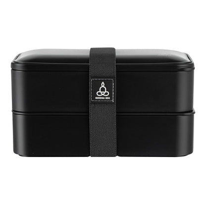 Bento Tek 41 oz Black Buddha Box All-in-One Lunch Box - with Utensils, Sauce Cup - 7 1/4" x 4 1/4" x 4" - 1 count box
