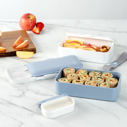 Bento Tek 41 oz Blue and White Buddha Box All-in-One Lunch Box - with Utensils, Sauce Cup - 7 1/4" x 4 1/4" x 4" - 1 count box