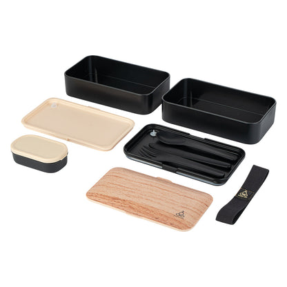 Bento Tek 41 oz Wood Grain and Black Buddha Box All-in-One Lunch Box - with Utensils, Sauce Cup - 7 1/4" x 4 1/4" x 4" - 1 count box