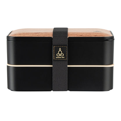 Bento Tek 41 oz Wood Grain and Black Buddha Box All-in-One Lunch Box - with Utensils, Sauce Cup - 7 1/4" x 4 1/4" x 4" - 1 count box
