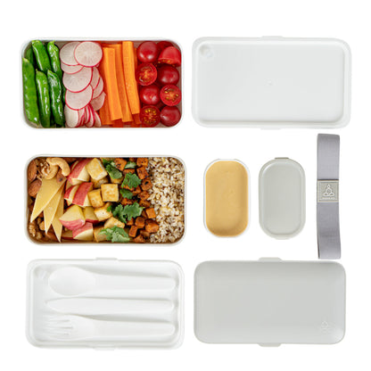Bento Tek 41 oz Gray and White Buddha Box All-in-One Lunch Box - with Utensils, Sauce Cup - 7 1/4" x 4 1/4" x 4" - 1 count box