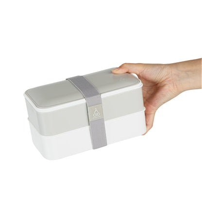 Bento Tek 41 oz Gray and White Buddha Box All-in-One Lunch Box - with Utensils, Sauce Cup - 7 1/4" x 4 1/4" x 4" - 1 count box