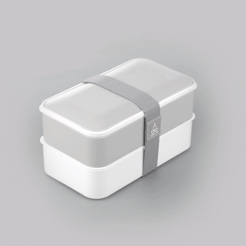 Bento Tek 41 oz Gray and White Buddha Box All-in-One Lunch Box - with Utensils, Sauce Cup - 7 1/4" x 4 1/4" x 4" - 1 count box