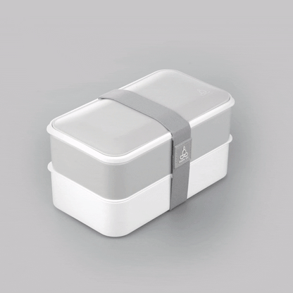 Bento Tek 41 oz Gray and White Buddha Box All-in-One Lunch Box - with Utensils, Sauce Cup - 7 1/4" x 4 1/4" x 4" - 1 count box