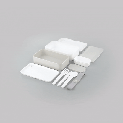 Bento Tek 41 oz Gray and White Buddha Box All-in-One Lunch Box - with Utensils, Sauce Cup - 7 1/4" x 4 1/4" x 4" - 1 count box