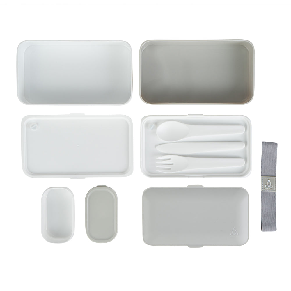 Bento Tek 41 oz Gray and White Buddha Box All-in-One Lunch Box - with Utensils, Sauce Cup - 7 1/4" x 4 1/4" x 4" - 1 count box
