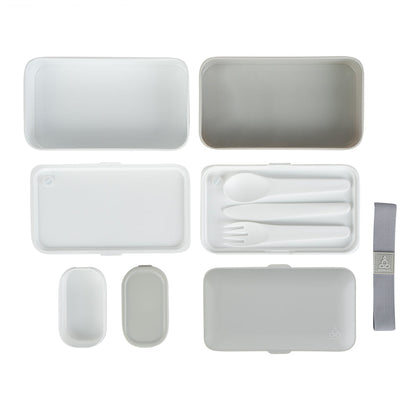Bento Tek 41 oz Gray and White Buddha Box All-in-One Lunch Box - with Utensils, Sauce Cup - 7 1/4" x 4 1/4" x 4" - 1 count box