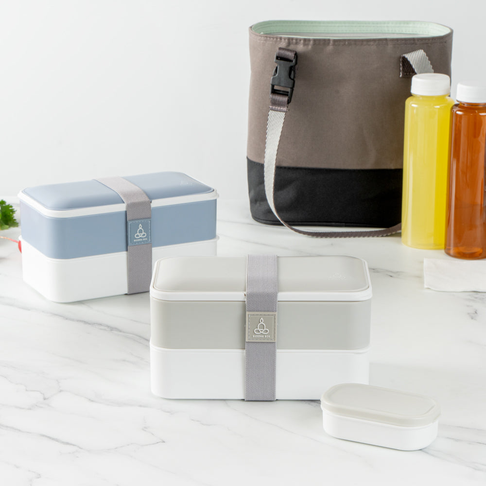 Bento Tek 41 oz Gray and White Buddha Box All-in-One Lunch Box - with Utensils, Sauce Cup - 7 1/4" x 4 1/4" x 4" - 1 count box