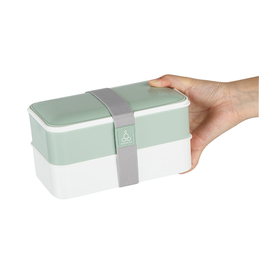Bento Tek 41 oz Green and White Buddha Box All-in-One Lunch Box - with Utensils, Sauce Cup - 7 1/4" x 4 1/4" x 4" - 1 count box