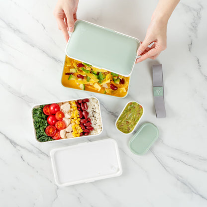 Bento Tek 41 oz Green and White Buddha Box All-in-One Lunch Box - with Utensils, Sauce Cup - 7 1/4" x 4 1/4" x 4" - 1 count box