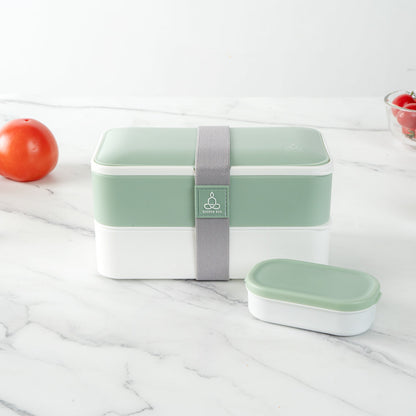 Bento Tek 41 oz Green and White Buddha Box All-in-One Lunch Box - with Utensils, Sauce Cup - 7 1/4" x 4 1/4" x 4" - 1 count box