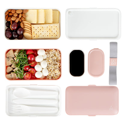 Bento Tek 41 oz Pink and White Buddha Box All-in-One Lunch Box - with Utensils, Sauce Cup - 7 1/4" x 4 1/4" x 4" - 1 count box