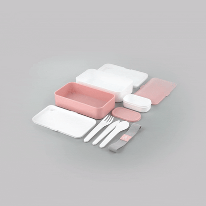 Bento Tek 41 oz Pink and White Buddha Box All-in-One Lunch Box - with Utensils, Sauce Cup - 7 1/4" x 4 1/4" x 4" - 1 count box